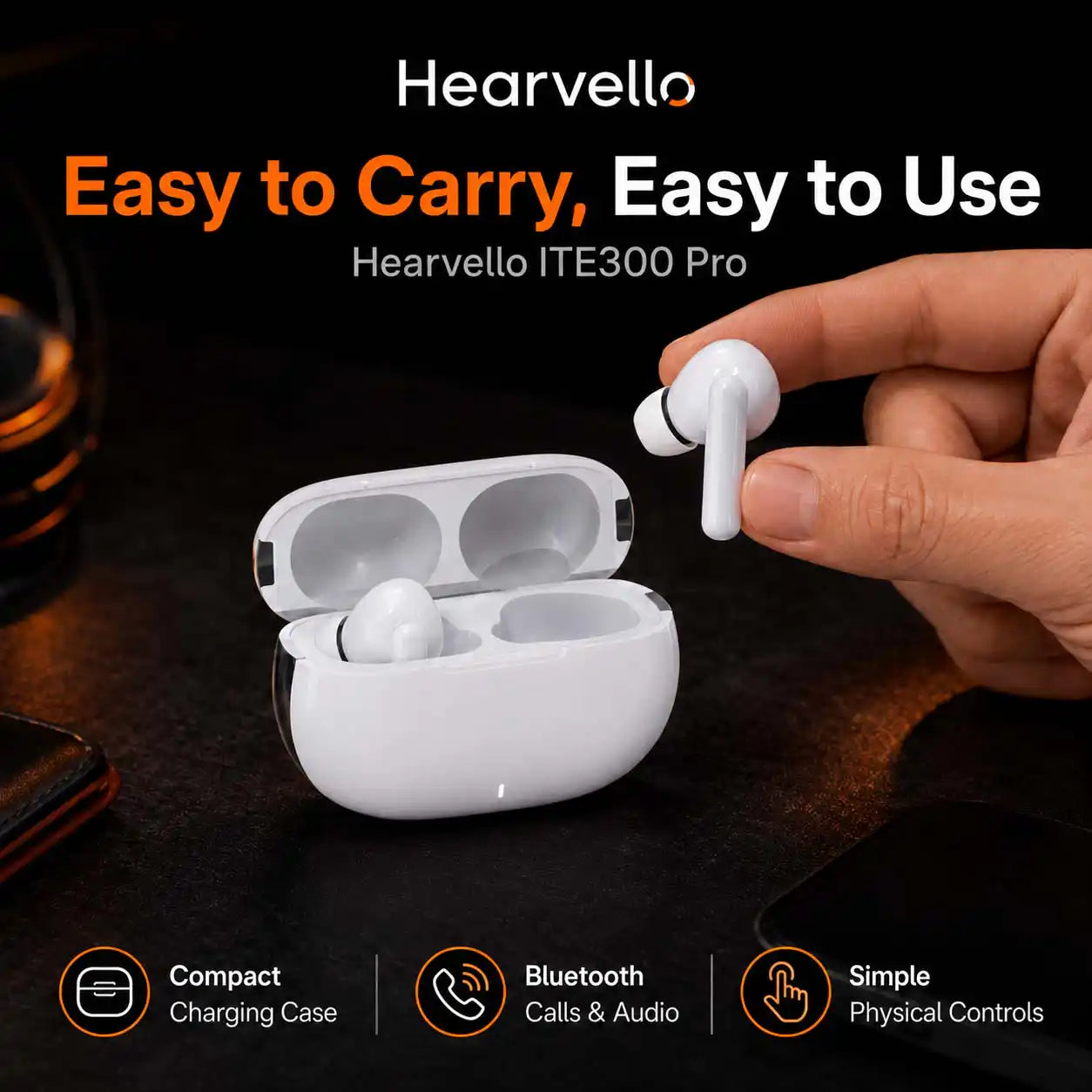 Hearvello rechargeable hearing aids with charging case