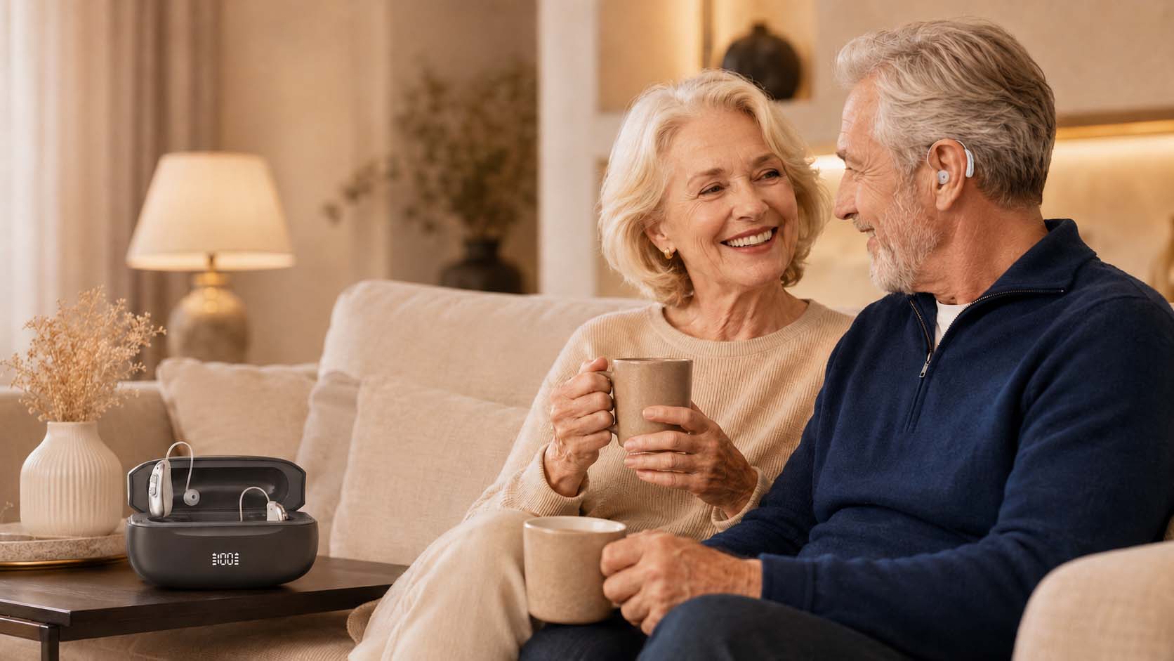 Couple watching TV comfortably at home